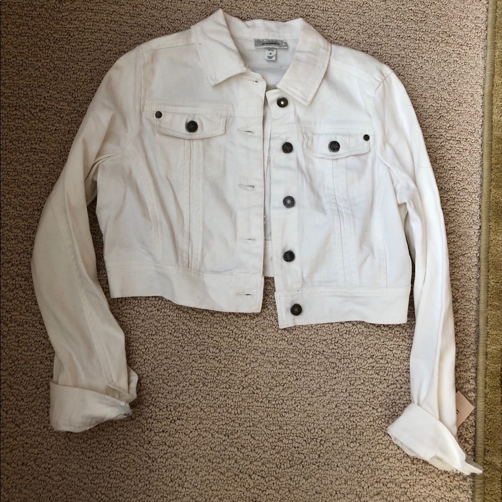 Cropped white denim jacket